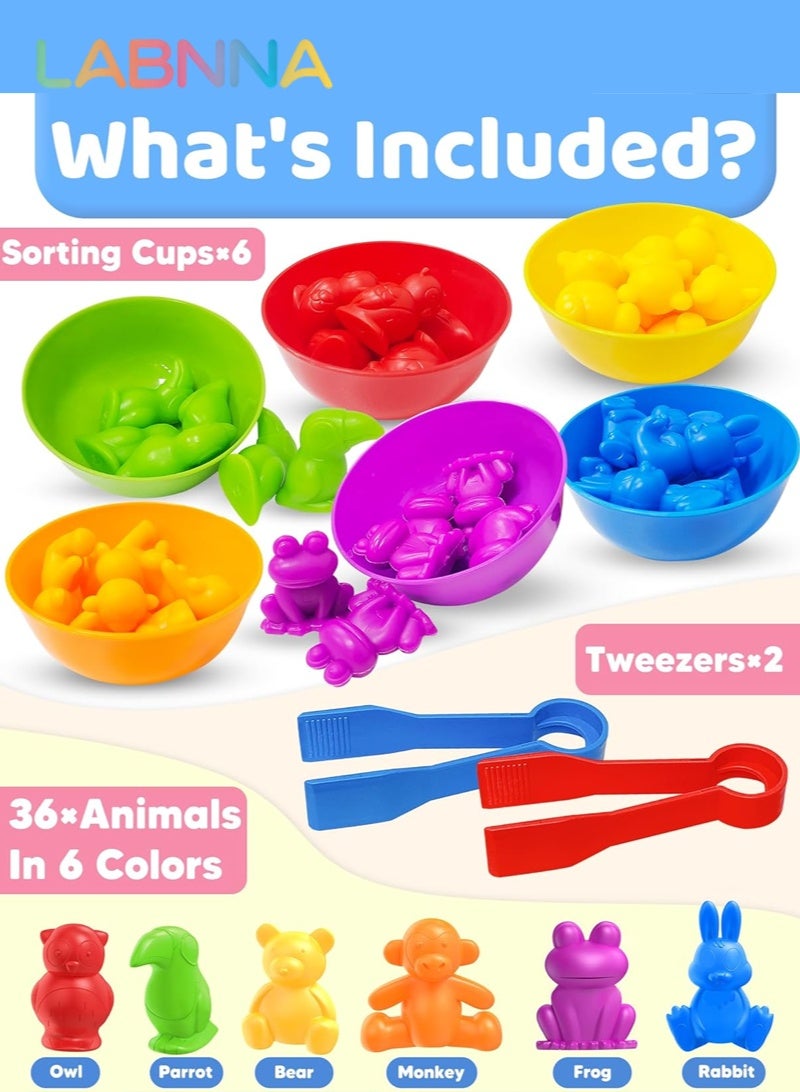 LABNNA 36 Pcs Counting Animals Matching Games Montessori Toys Color Sorting Toys for Toddlers 3+ Years Old Boys Girls, Preschool Learning Activities Educational Sensory Animal Figures Toys Birthday Gifts for Kids Toddlers - Image 5